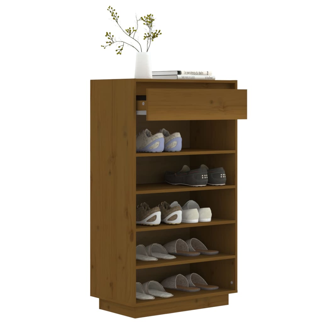 Scarpiera Marrone Ambra 60x34x105 cm in Legno Massello di Pino