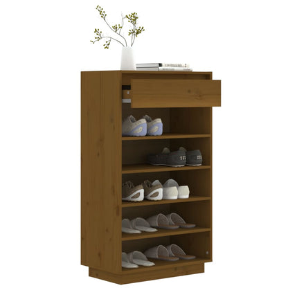 Scarpiera Marrone Ambra 60x34x105 cm in Legno Massello di Pino