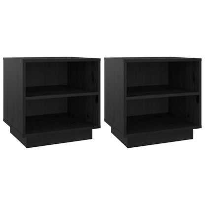 Comodini Neri 2 pz 40x34x40 cm in Legno Massello di Pino