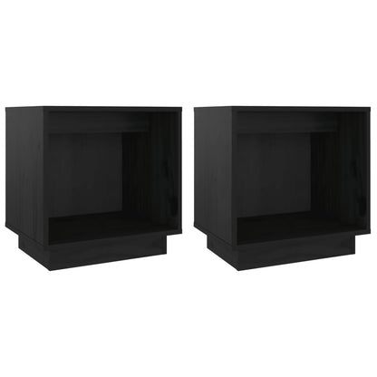 Comodini 2 pz Neri 40x30x40 cm in Legno Massello di Pino