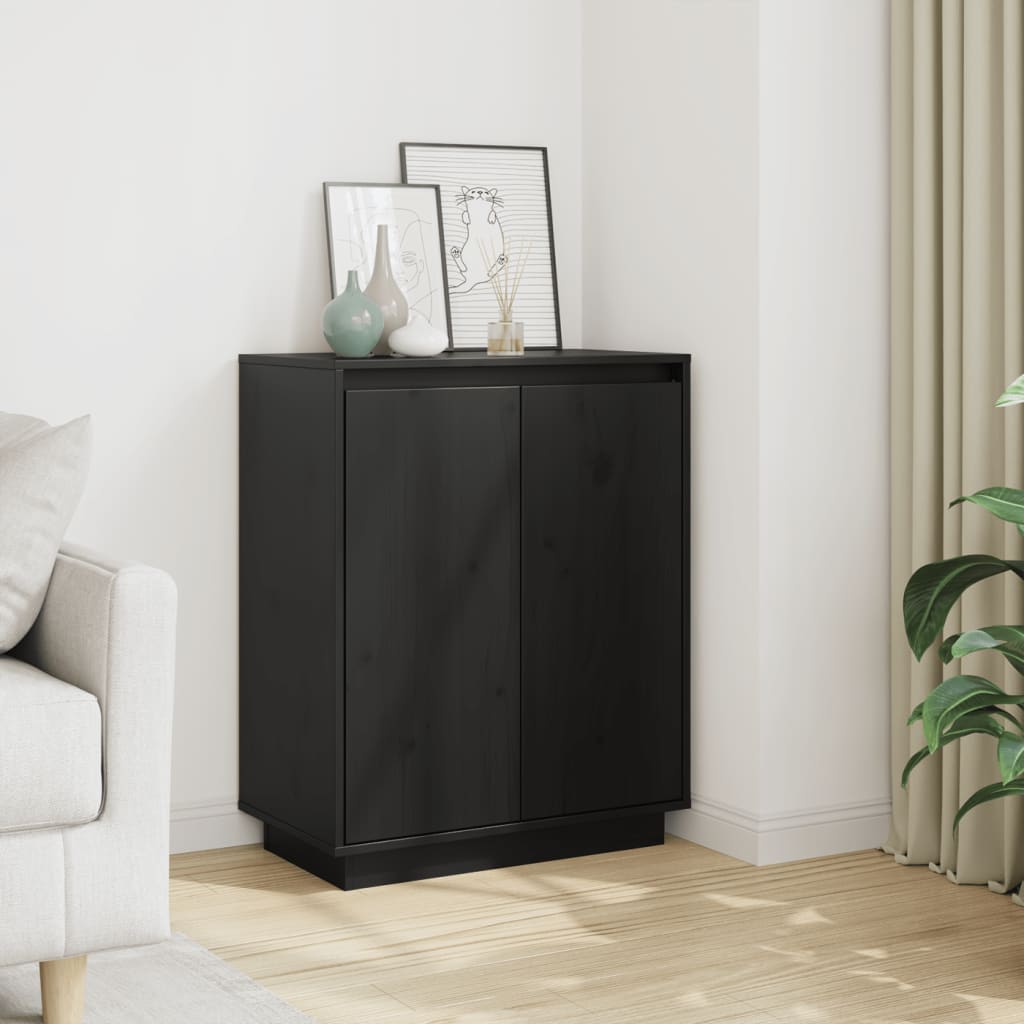 Credenza Nera 60x34x75 cm in Legno Massello di Pino