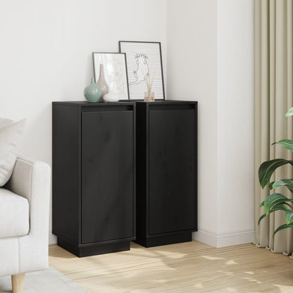 Credenze 2 pz Nere 31,5x34x75 cm in Legno Massello di Pino