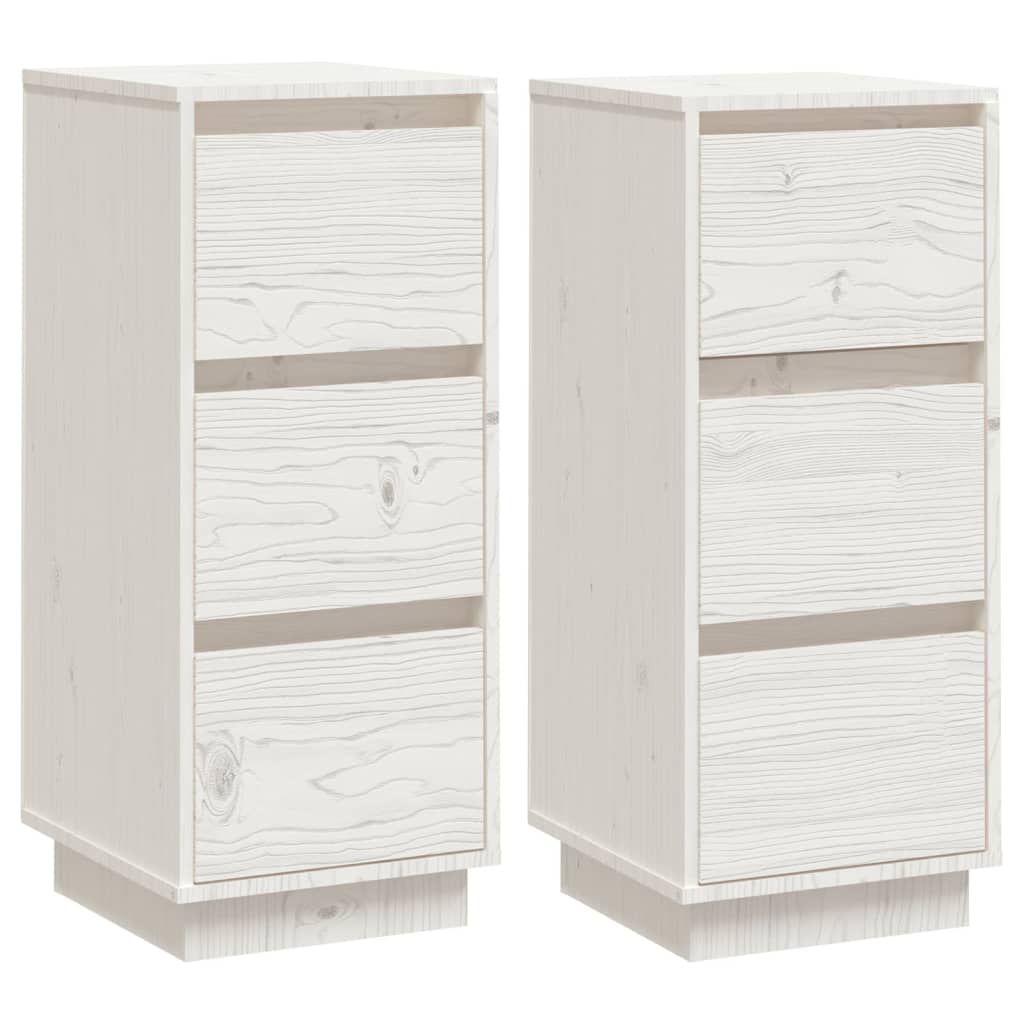 Credenze Bianche 2 pz 32x34x75 cm in Legno Massello di Pino