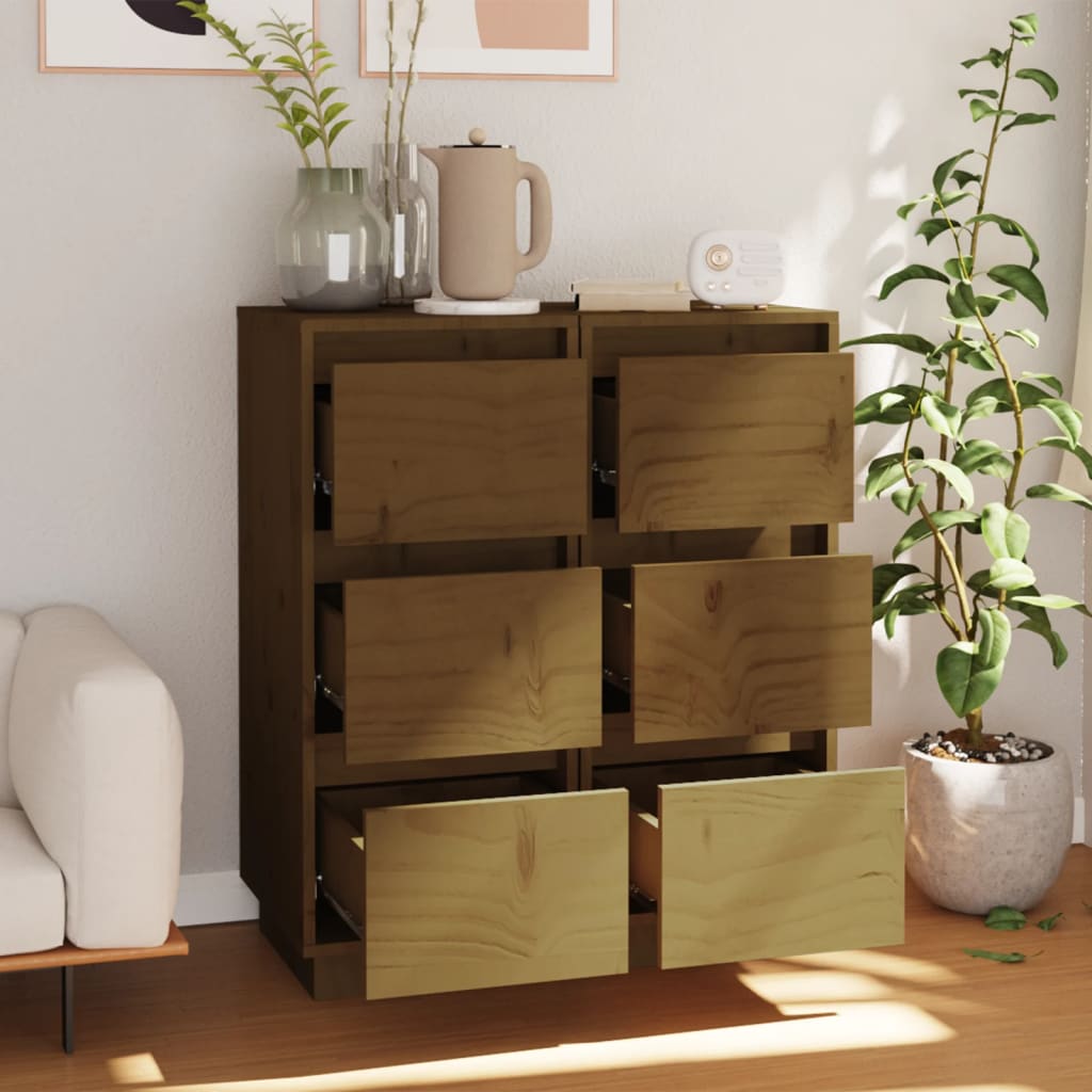 Credenze 2 pz Ambra 32x34x75 cm in Legno Massello di Pino