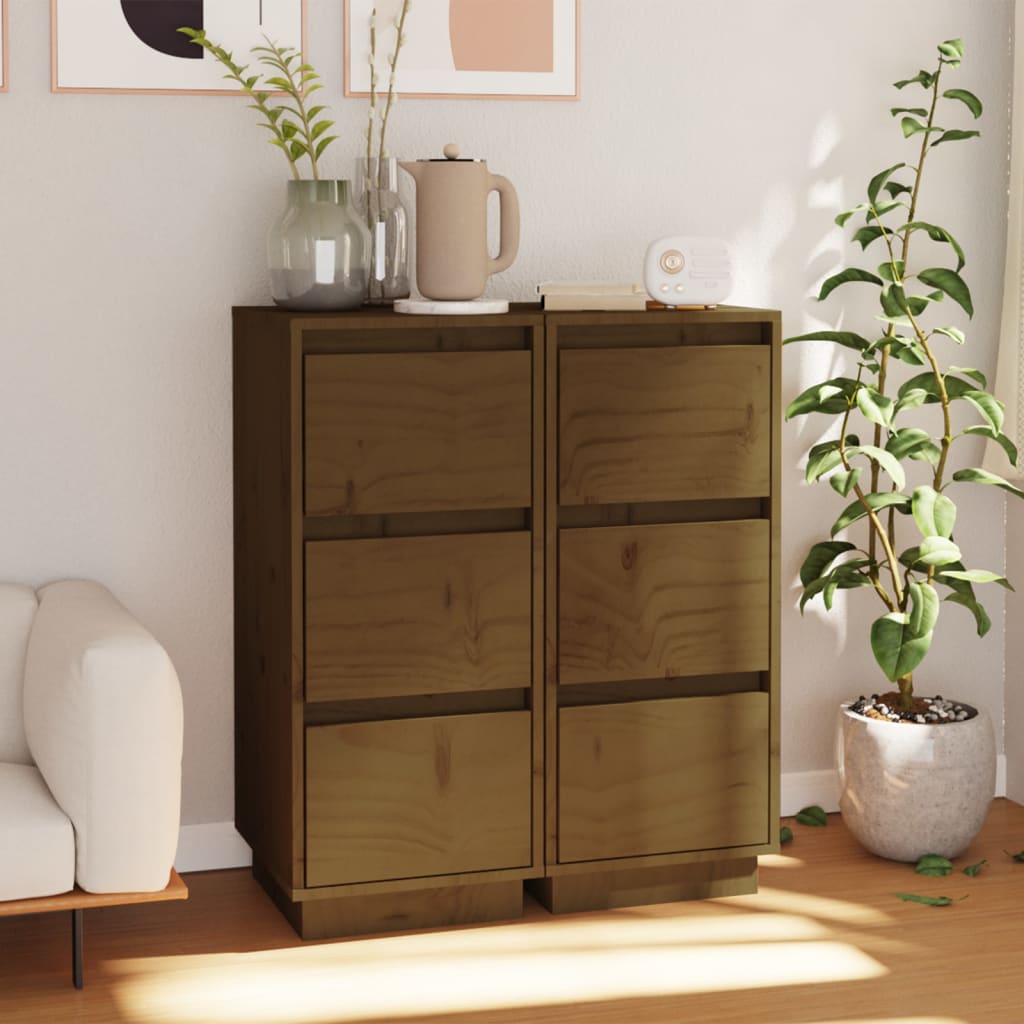 Credenze 2 pz Ambra 32x34x75 cm in Legno Massello di Pino