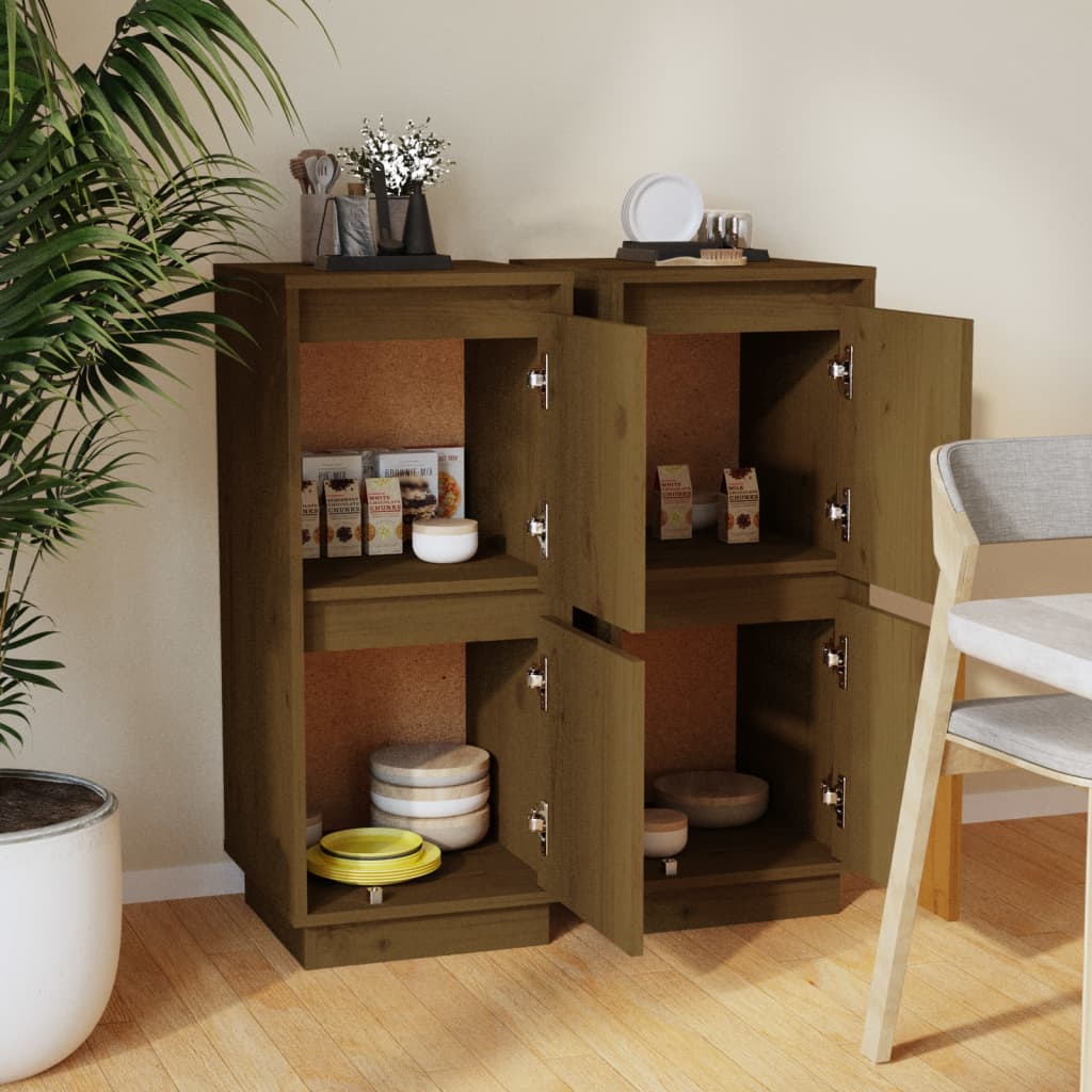 Credenze 2 pz Ambra 31,5x34x75 cm in Legno Massello di Pino