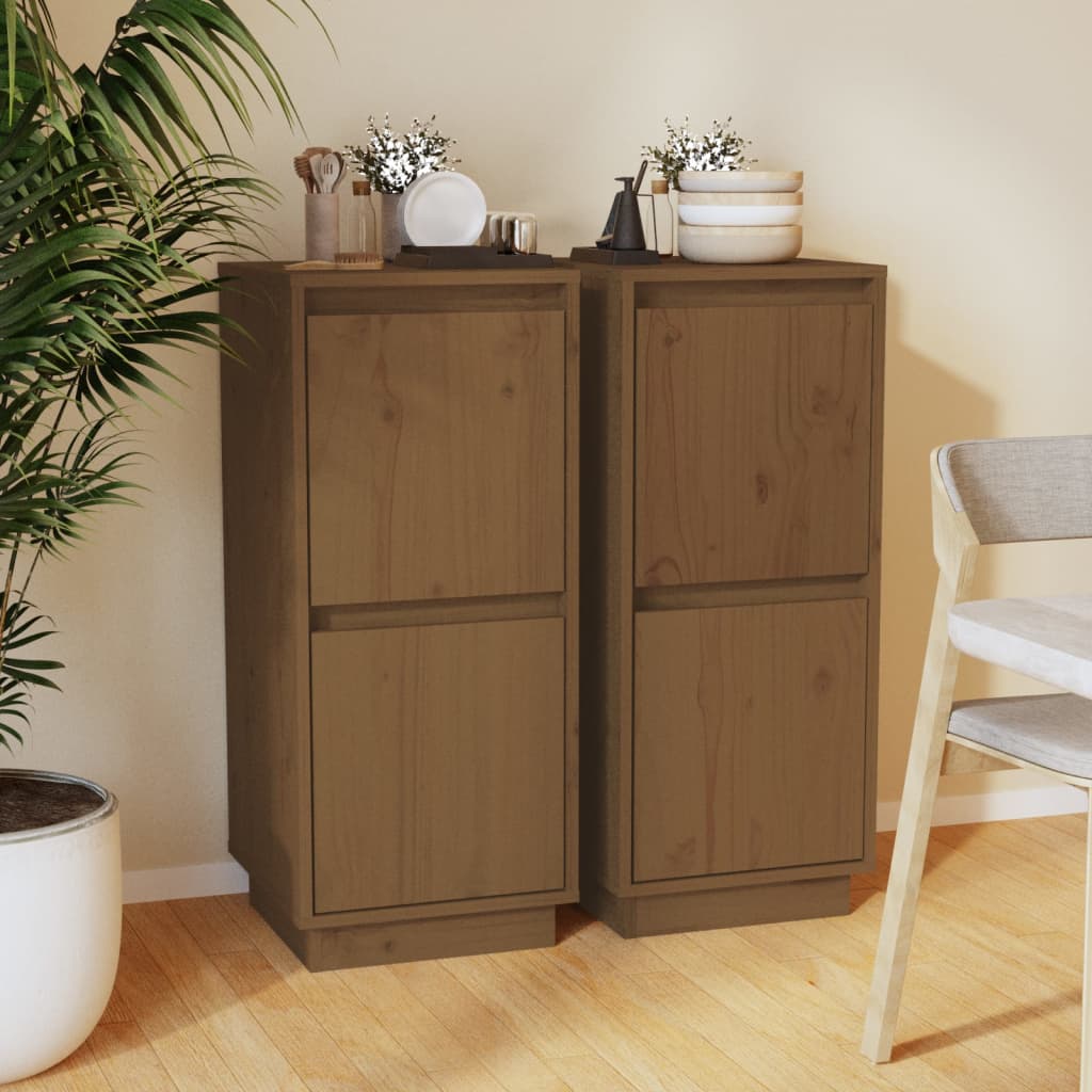 Credenze 2 pz Ambra 31,5x34x75 cm in Legno Massello di Pino