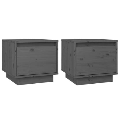 Comodini 2 pz Grigi 35x34x32 cm in Legno Massello di Pino