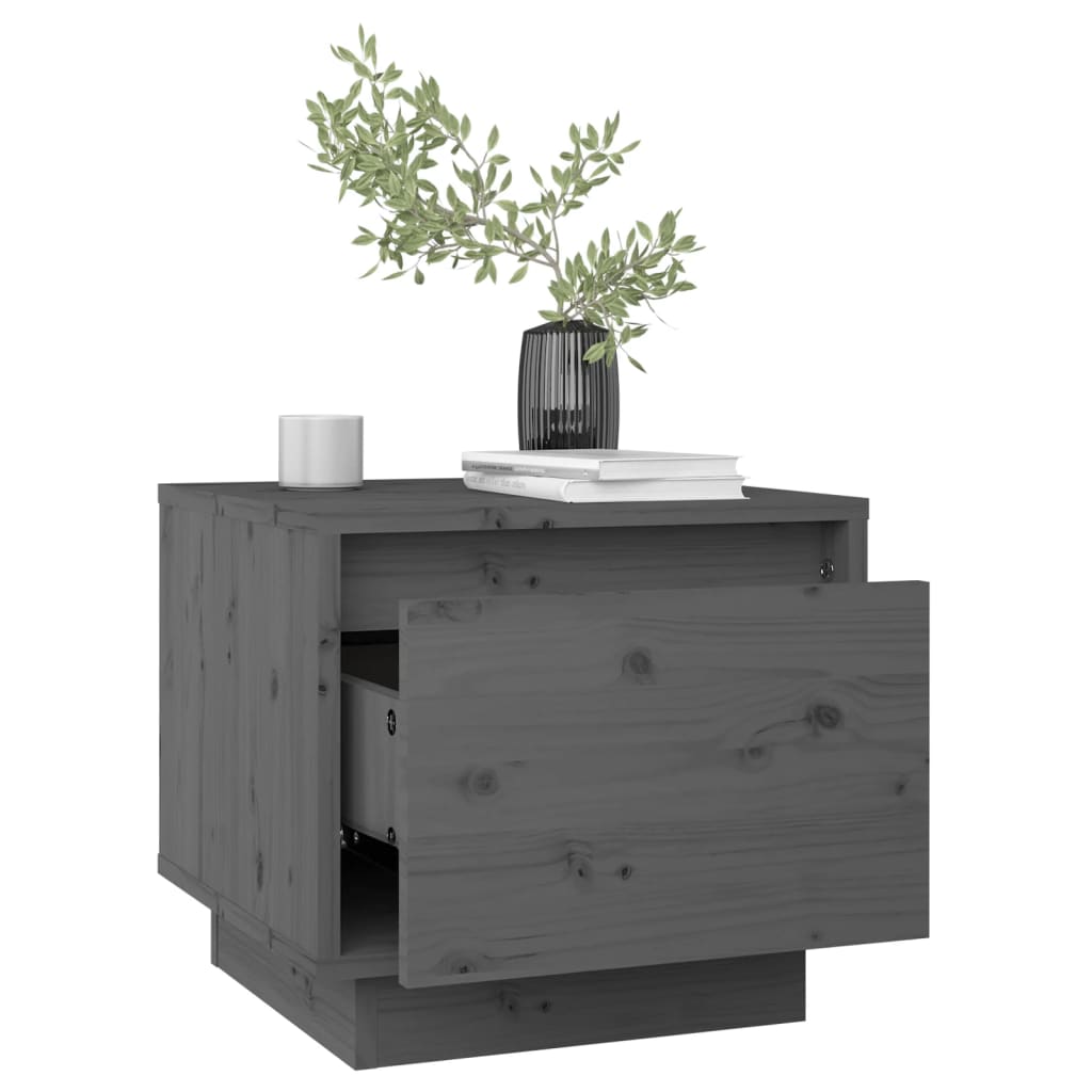 Comodini 2 pz Grigi 35x34x32 cm in Legno Massello di Pino