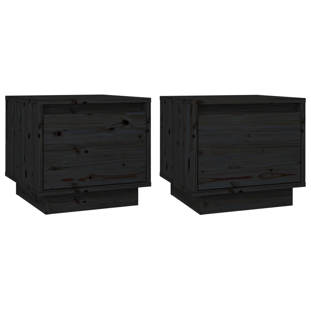 Comodini 2 pz Neri 35x34x32 cm in Legno Massello di Pino