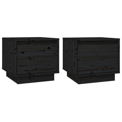 Comodini 2 pz Neri 35x34x32 cm in Legno Massello di Pino