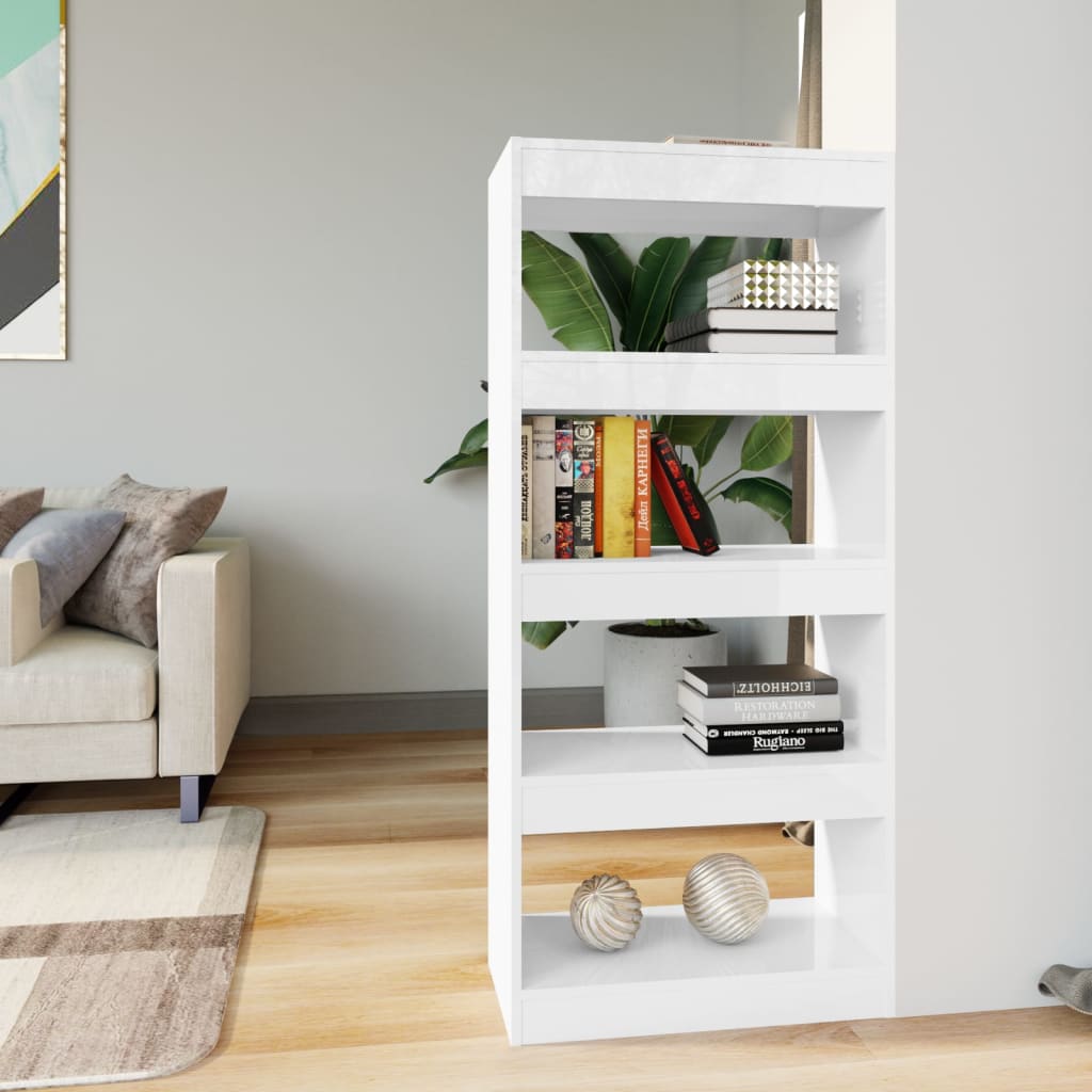 Libreria/Divisorio Bianco Lucido 60x30x135 cm Legno Multistrato