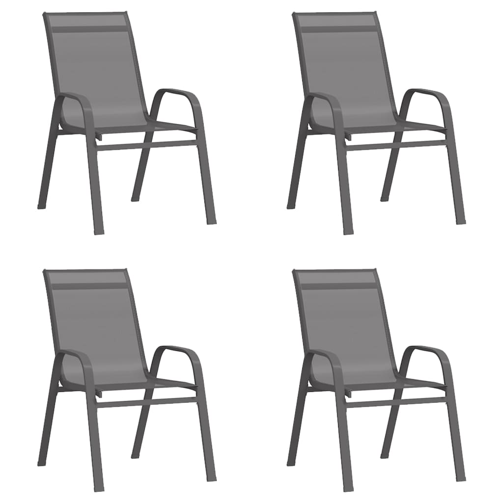 Sedie da Giardino Impilabili 4 pz in Tessuto Textilene Grigio