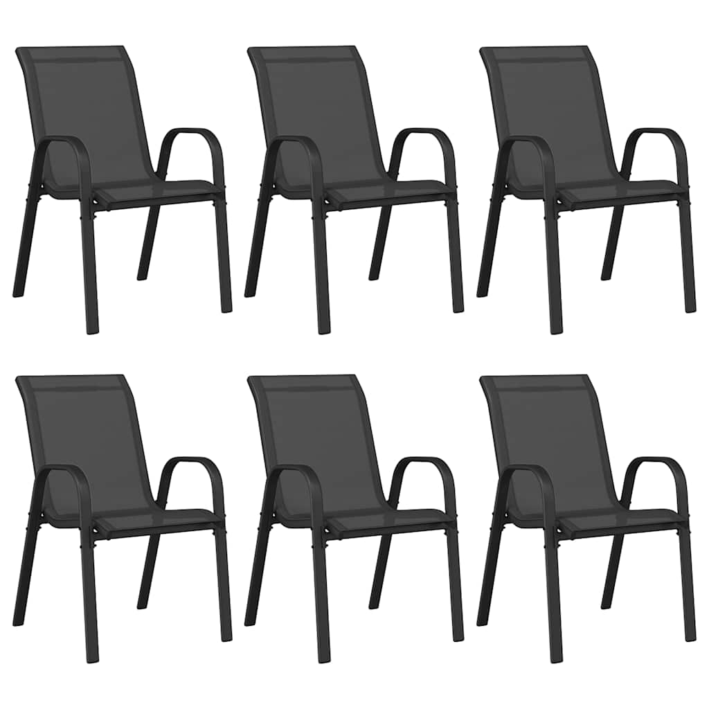 Sedie da Giardino Impilabili 6 pz in Tessuto Textilene Nero
