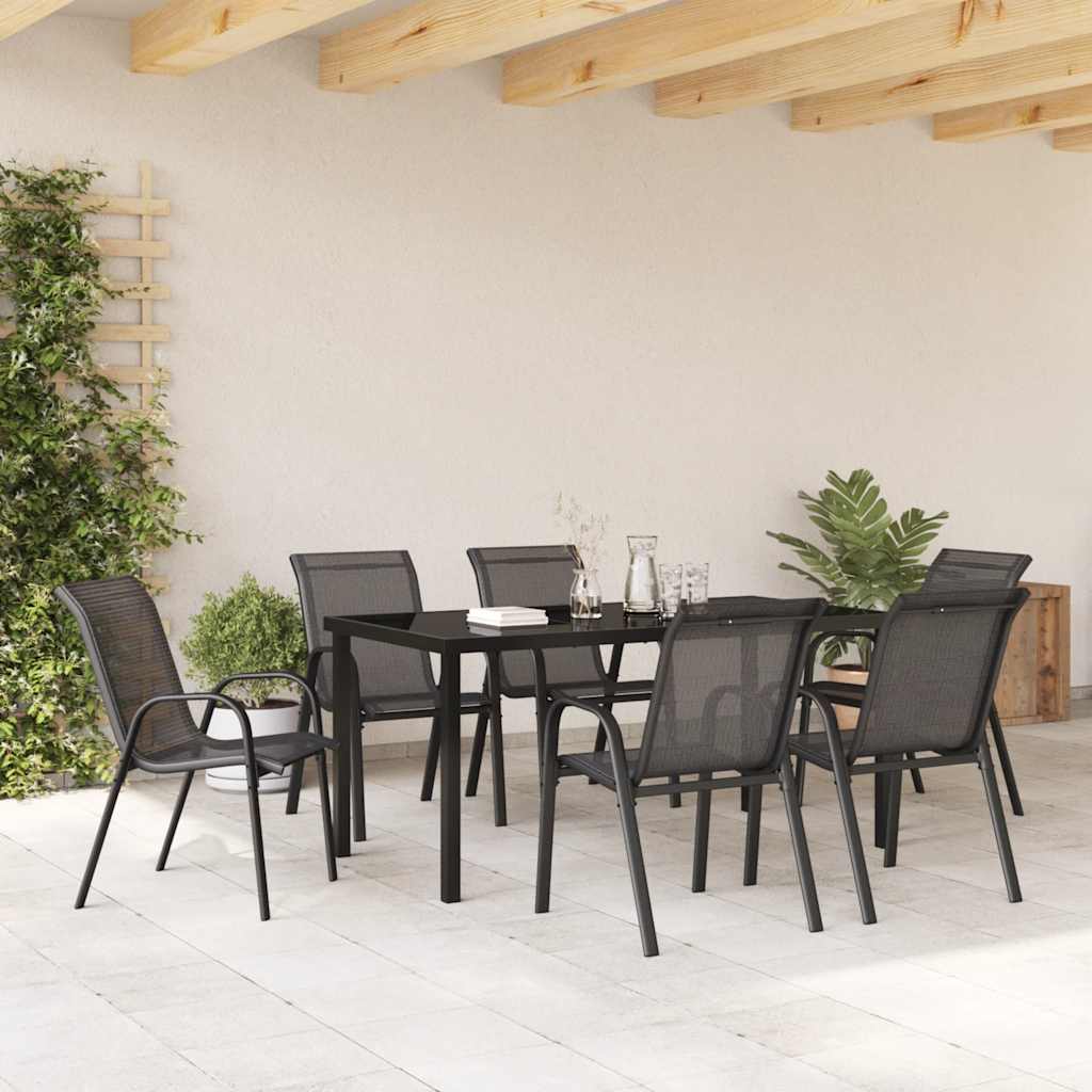 Sedie da Giardino Impilabili 6 pz in Tessuto Textilene Nero