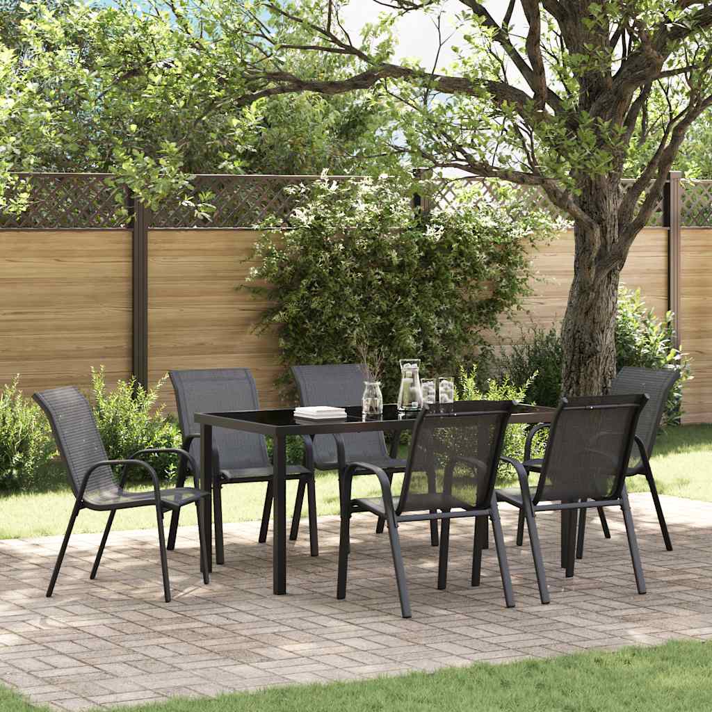 Sedie da Giardino Impilabili 6 pz in Tessuto Textilene Nero