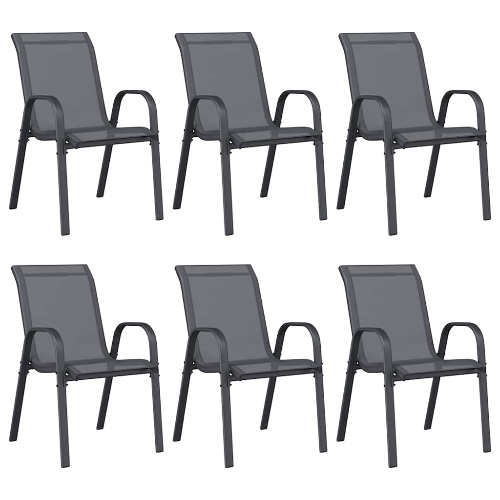 Sedie da Giardino Impilabili 6 pz in Tessuto Textilene Grigio