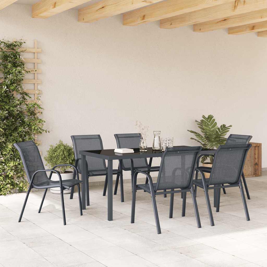 Sedie da Giardino Impilabili 6 pz in Tessuto Textilene Grigio