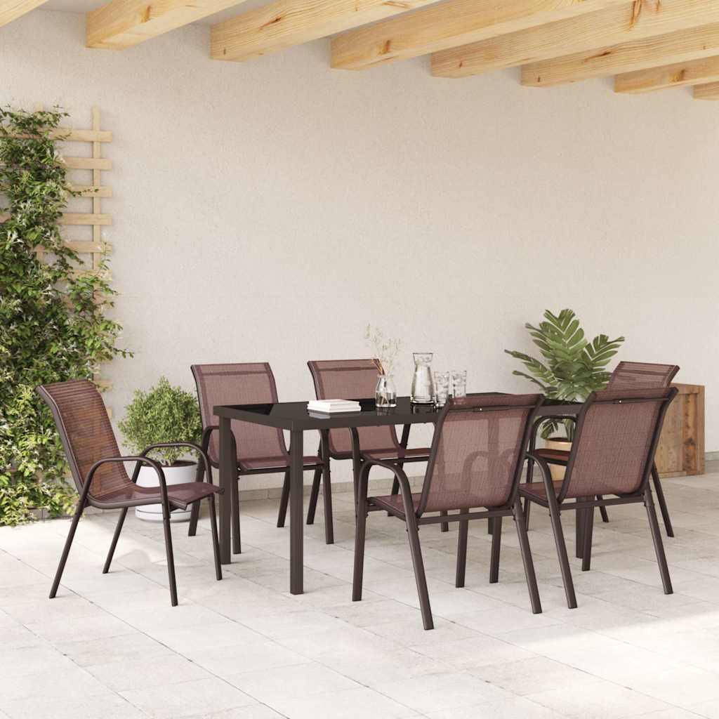 Sedie da Giardino Impilabili 6 pz in Tessuto Textilene Marrone