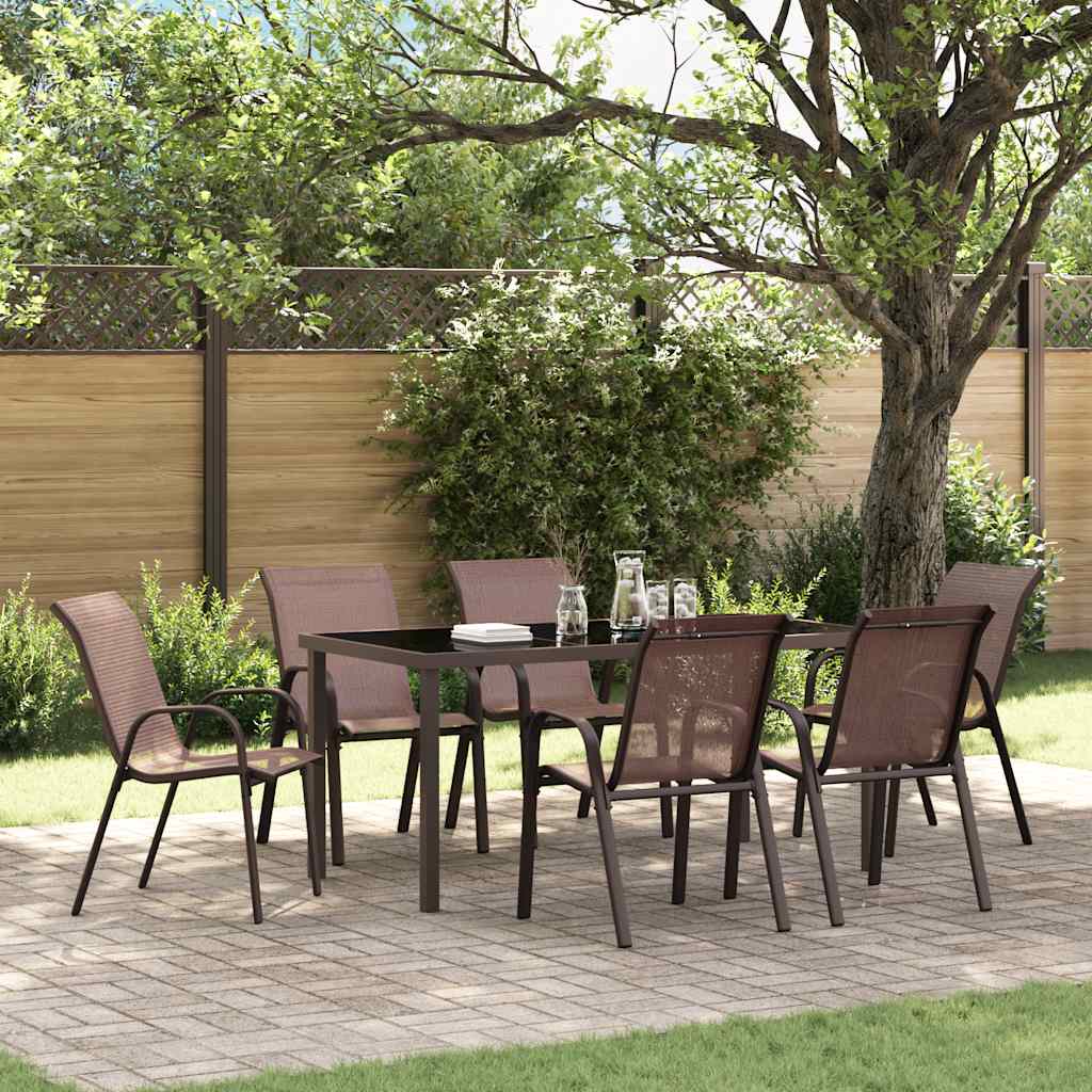 Sedie da Giardino Impilabili 6 pz in Tessuto Textilene Marrone