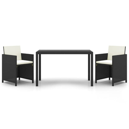 Set da Pranzo da Giardino 3 pz con Cuscini in Polyrattan Nero