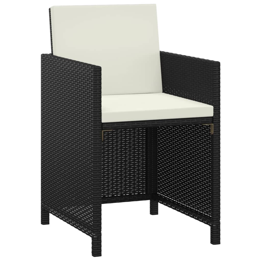 Set da Pranzo da Giardino 3 pz con Cuscini in Polyrattan Nero