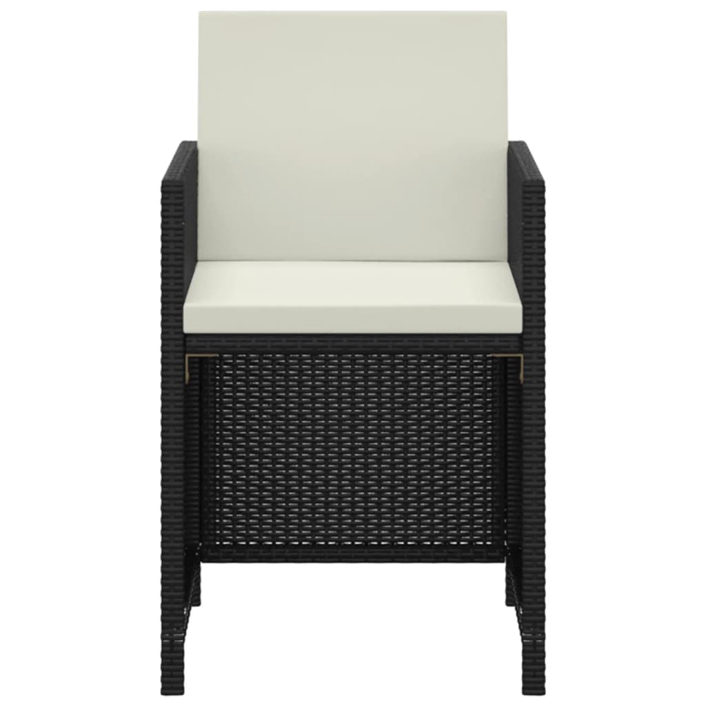 Set da Pranzo da Giardino 3 pz con Cuscini in Polyrattan Nero