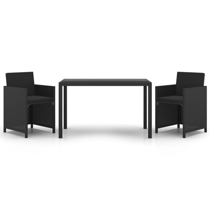 Set da Pranzo da Giardino 3 pz con Cuscini in Polyrattan Nero