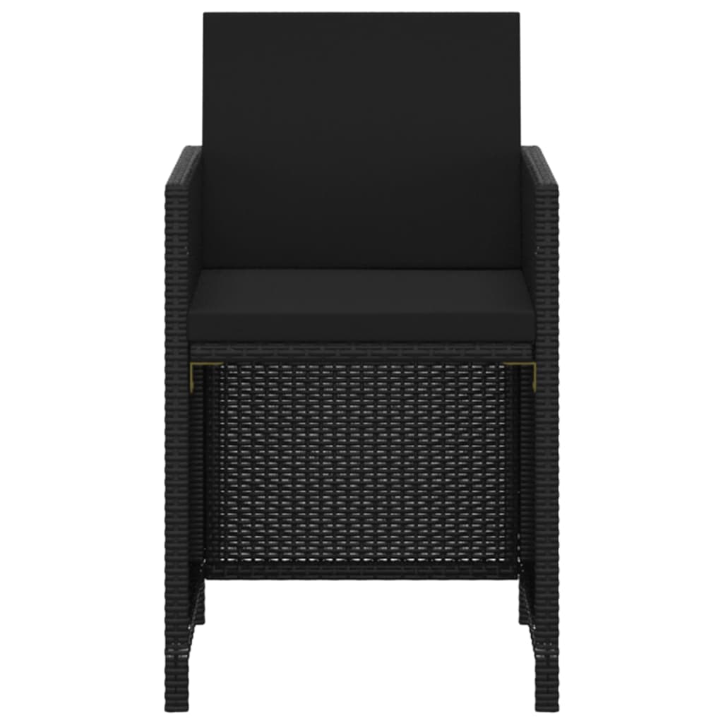 Set da Pranzo da Giardino 3 pz con Cuscini in Polyrattan Nero