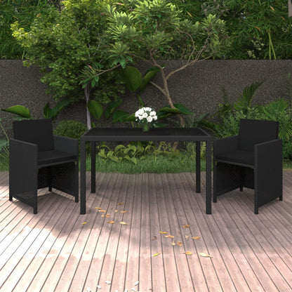 Set da Pranzo da Giardino 3 pz con Cuscini in Polyrattan Nero