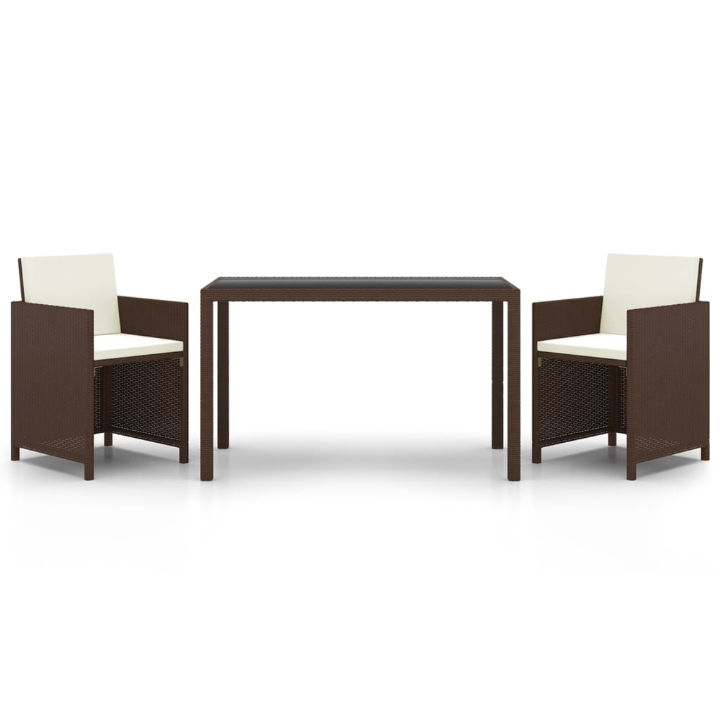 Set da Pranzo da Giardino 3 pz e Cuscini in Polyrattan Marrone