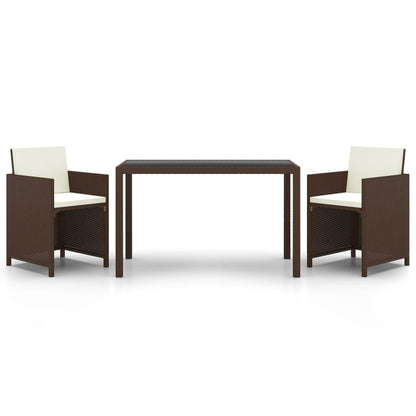 Set da Pranzo da Giardino 3 pz e Cuscini in Polyrattan Marrone