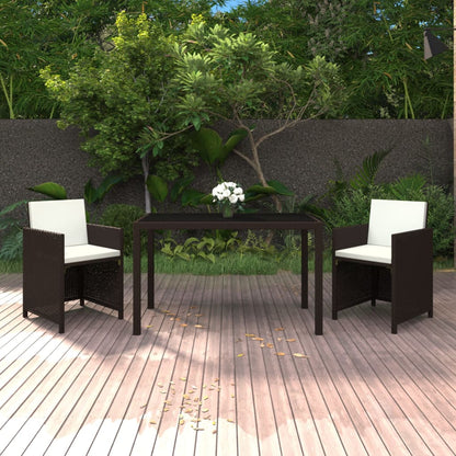 Set da Pranzo da Giardino 3 pz e Cuscini in Polyrattan Marrone