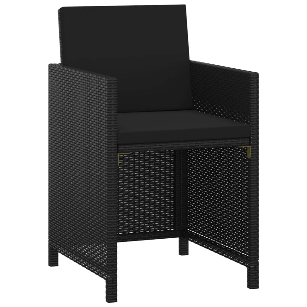 Set da Pranzo da Giardino 3 pz con Cuscini in Polyrattan Nero