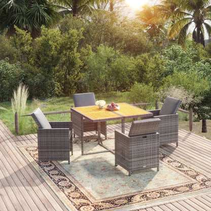 Set da Pranzo da Giardino 5 pz con Cuscini in Polyrattan Grigio
