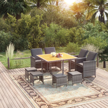 Set Pranzo da Giardino 9 pz con Cuscini in Polyrattan Grigio
