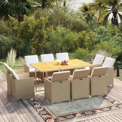 Set da Pranzo da Giardino 11 pz con Cuscini in Polyrattan Beige