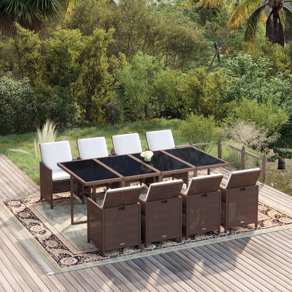Set Divani da Giardino 9 pz con Cuscini in Polyrattan Marrone