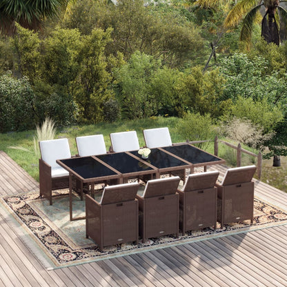 Set Divani da Giardino 9 pz con Cuscini in Polyrattan Marrone