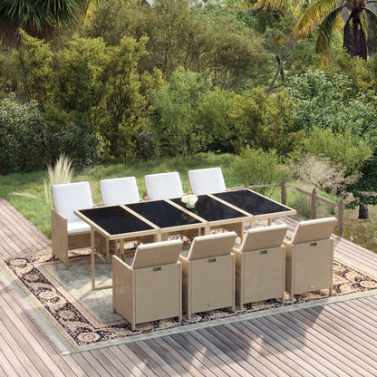 Set da Pranzo da Giardino 9 pz con Cuscini in Polyrattan Beige