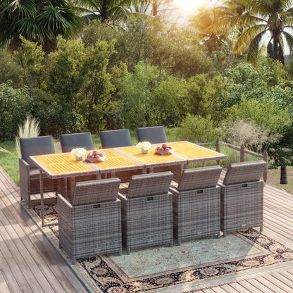 Set Pranzo da Giardino 9 pz con Cuscini in Polyrattan Grigio