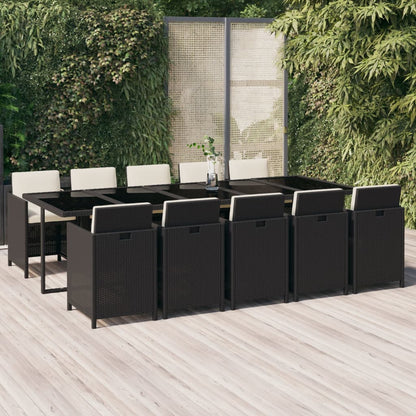 Set da Pranzo da Giardino 11 pz con Cuscini in Polyrattan Nero