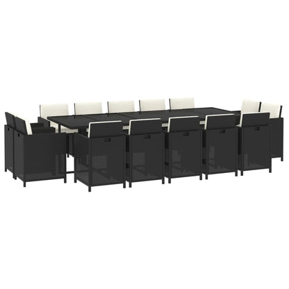 Set Pranzo da Giardino 15 pz con Cuscini in Polyrattan Nero