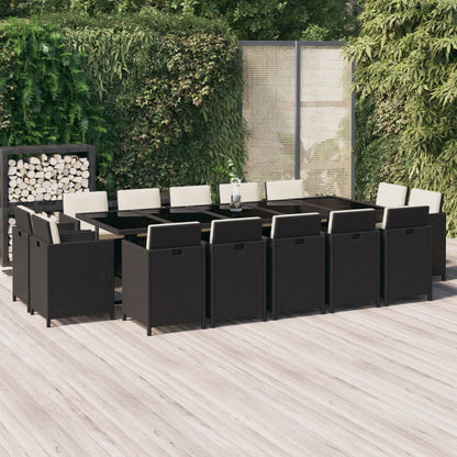 Set Pranzo da Giardino 15 pz con Cuscini in Polyrattan Nero