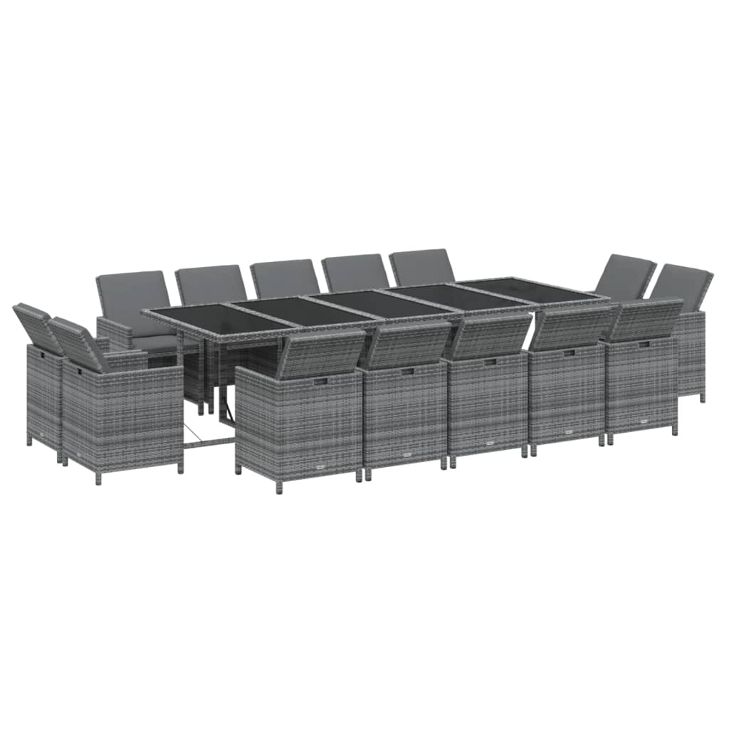 Set Pranzo da Giardino 15 pz con Cuscini in Polyrattan Grigio