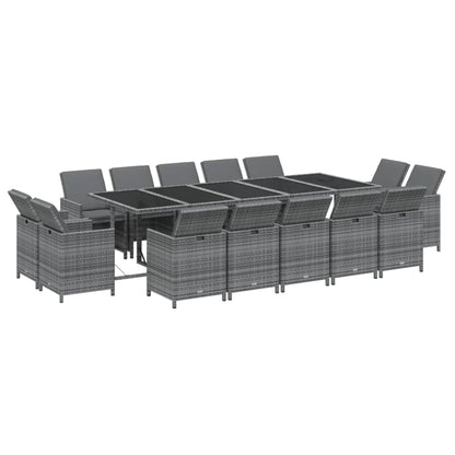 Set Pranzo da Giardino 15 pz con Cuscini in Polyrattan Grigio