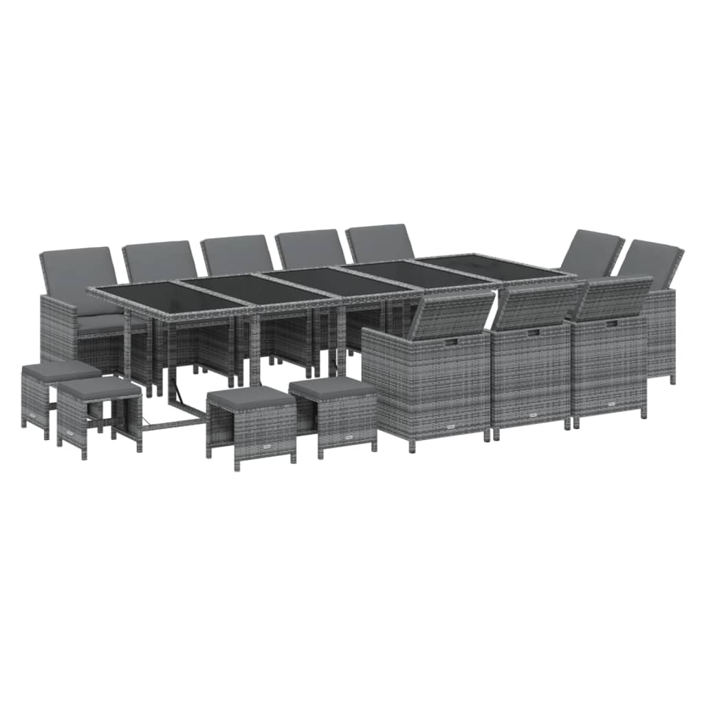 Set Pranzo da Giardino 15 pz con Cuscini in Polyrattan Grigio