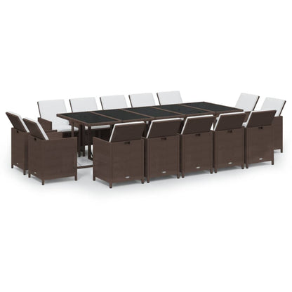 Set da Pranzo Giardino 15 pz con Cuscini in Polyrattan Marrone