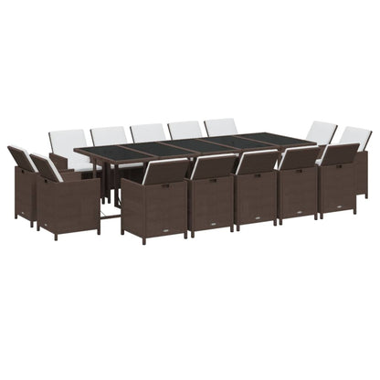 Set da Pranzo Giardino 15 pz con Cuscini in Polyrattan Marrone