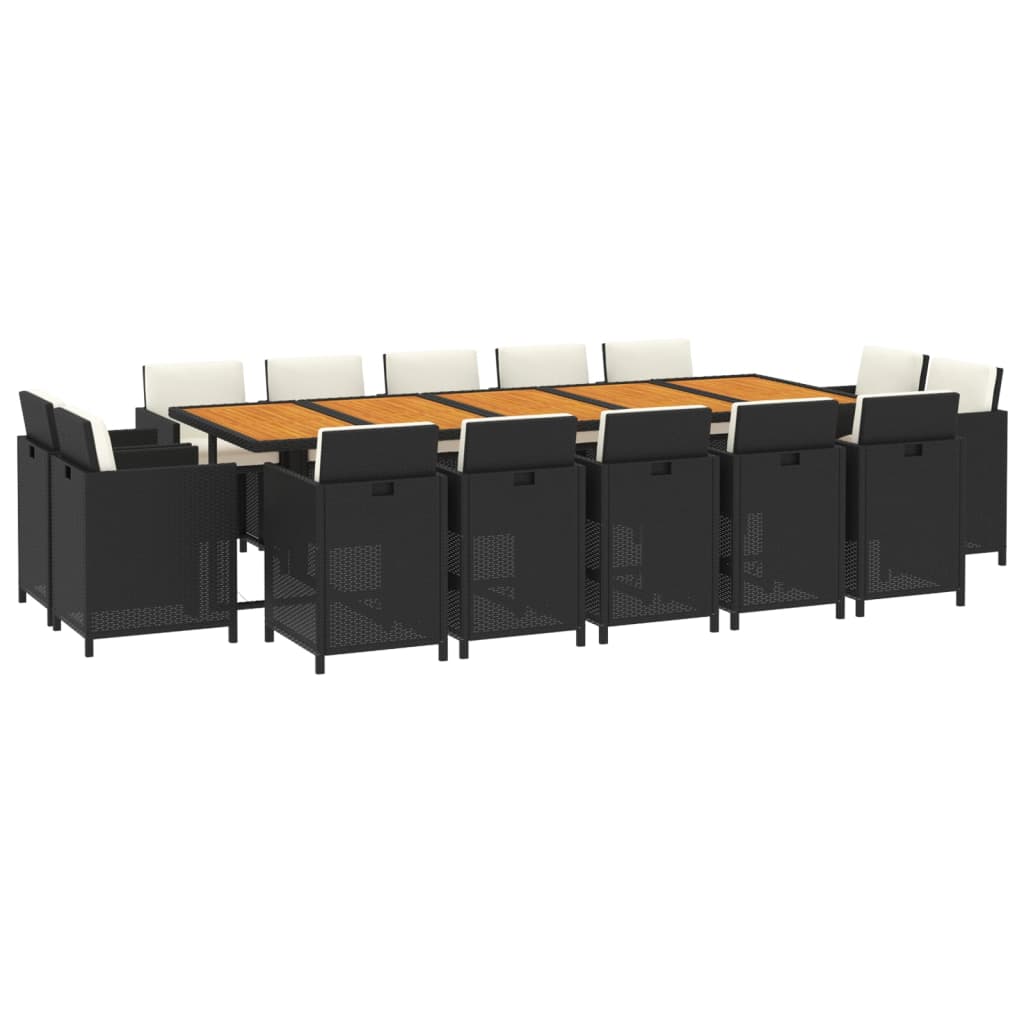 Set Pranzo da Giardino 15 pz con Cuscini in Polyrattan Nero